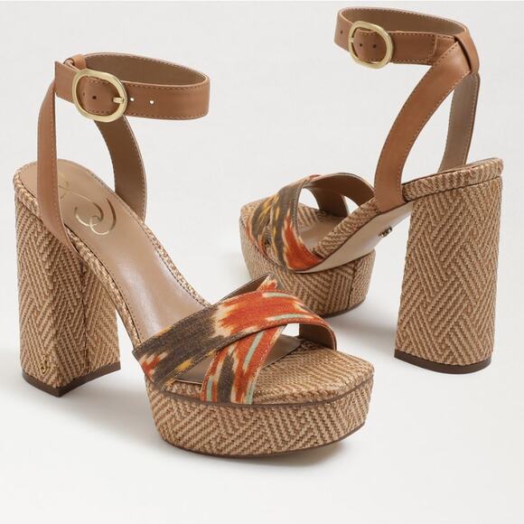 NEW Sam Edelman‎ Women's Boho Nolita Platform Heeled Sandal Size 11M Orange Ikat - Picture 4 of 7